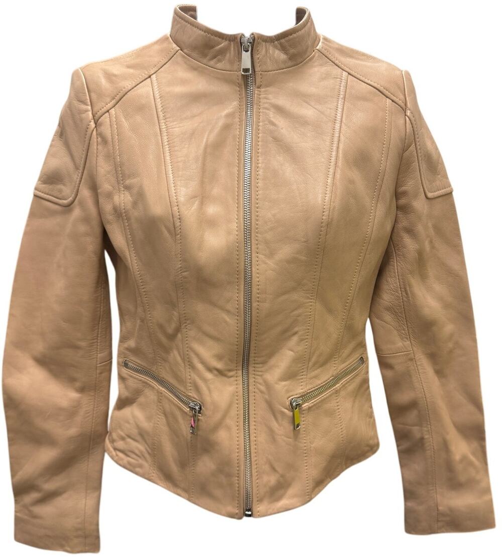 Wilsons Women's X-Small Cropped Moto Blush Pink Leather Jacket zip motorcycle